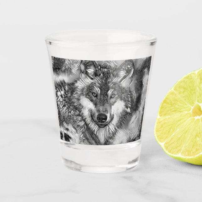 AnimalArtBW_Wolf_001 Shot Glass (Front)