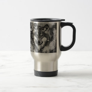 AnimalArtBW_Wolf_001 Travel Mug