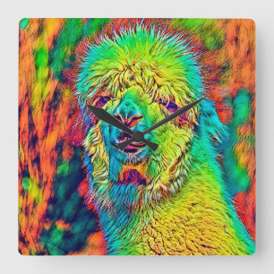 AnimalColor_Alpaca_005 Square Wall Clock