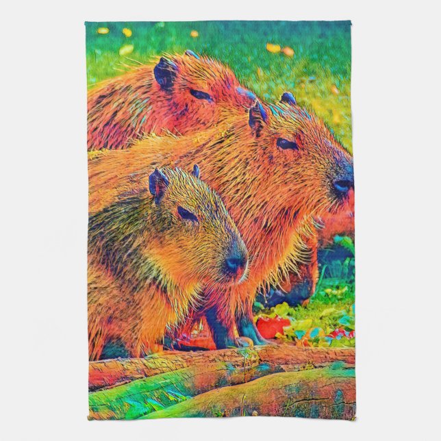AnimalColor_Capybara_003 Tea Towel (Vertical)