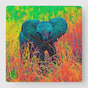 AnimalColor_Elephant_002 Square Wall Clock