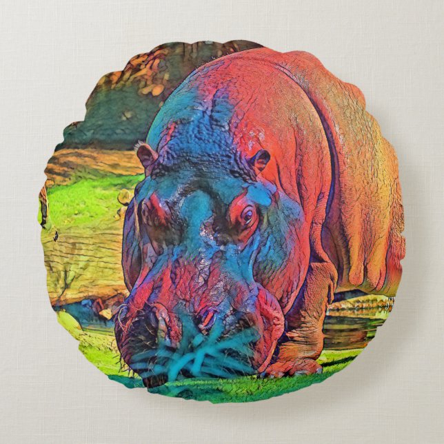 AnimalColor_Hippo_004 Round Cushion (Front)