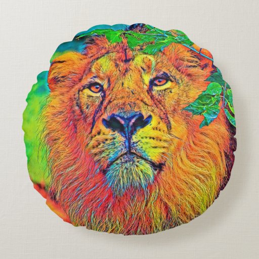 Image of AnimalColor_Lion_001_by_JAMColors Round Cushion
