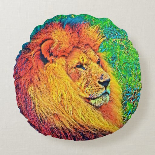Image of AnimalColor_Lion_003_by_JAMColors Round Cushion