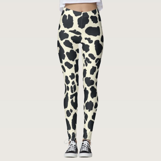 Animalier black & white  snow leopard style leggings (Front)