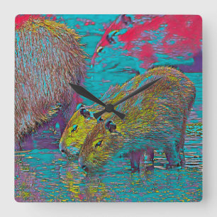 AnimalMix_Capybara_005 Square Wall Clock
