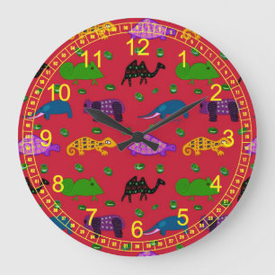 Animals - Abstract Purple Turtles & Blue Elephants Large Clock