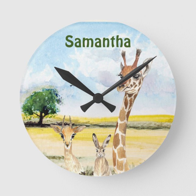 Animals Africa nursery Child Room Giraffe Round Clock (Front)