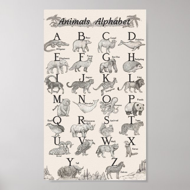 Animals alphabet educational poster (Front)