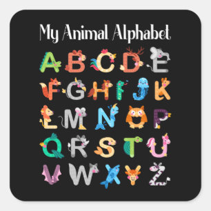 Animals Alphabet Learning ABC Animals Square Sticker