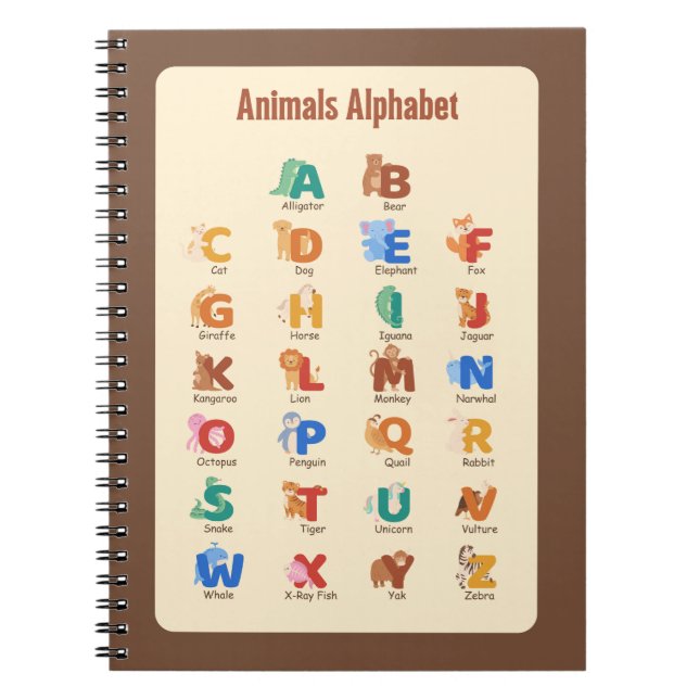 Animals Alphabet School Education Learning Notebook (Front)