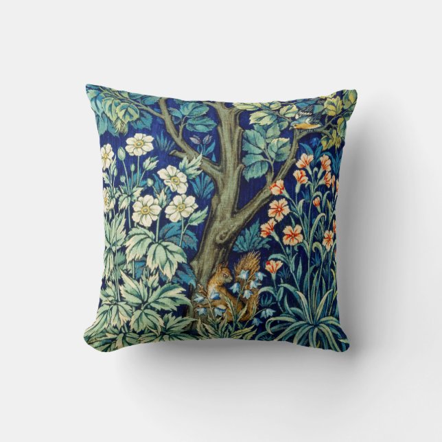 Animals and Flowers, Forest, William Morris Cushion (Front)