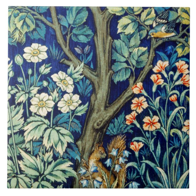 Animals and Flowers, Forest, William Morris Tile (Front)