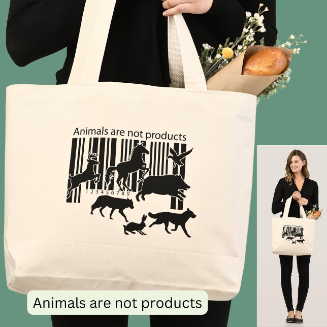 Animals are Not Products Barcode Vegan  Large Tote Bag (Creator Uploaded)