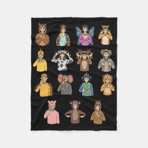 Animals Asl Hand Gesture Deaf Hearing Loss Awarene Fleece Blanket