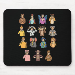 Animals ASL Hand Gesture Deaf Hearing Loss Awarene Mouse Mat