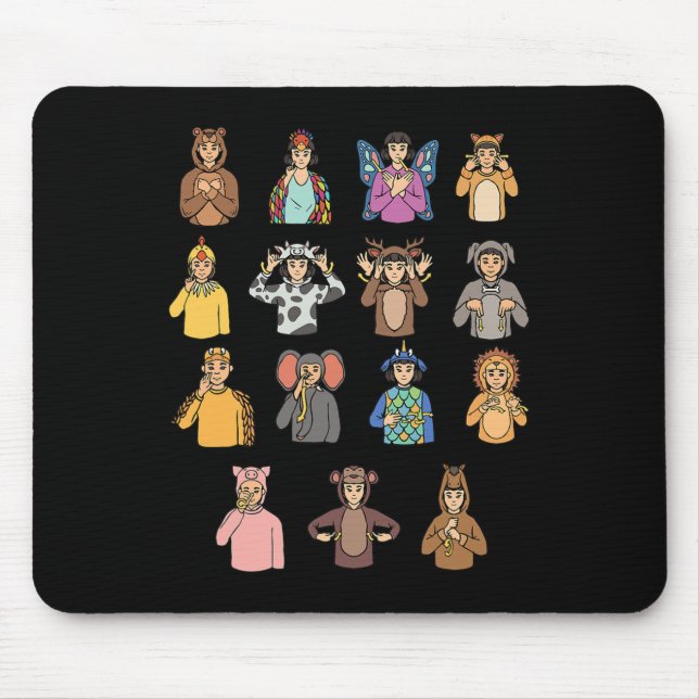 Animals ASL Hand Gesture Deaf Hearing Loss Awarene Mouse Mat (Front)