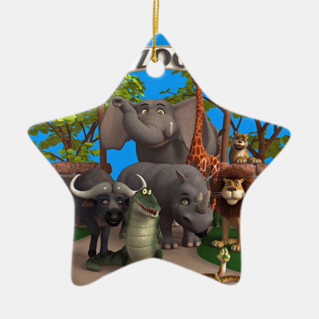Animals at the Zoo Ceramic Tree Decoration (Front)
