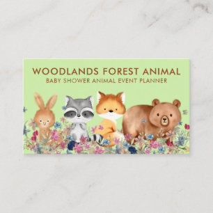 Animals Baby Bear Fox Racoon Rabbit green Business Card