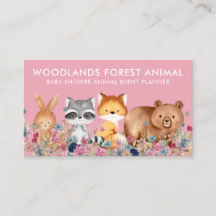 Animals Baby Bear Fox Racoon Rabbit pink Business Card