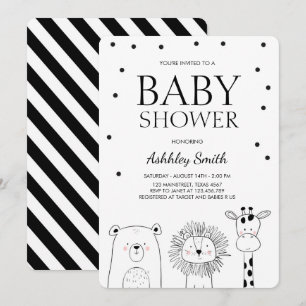 Animals Baby shower invite Zoo Safari Black Modern