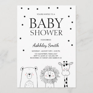 Animals Baby shower invite Zoo Safari Black Modern