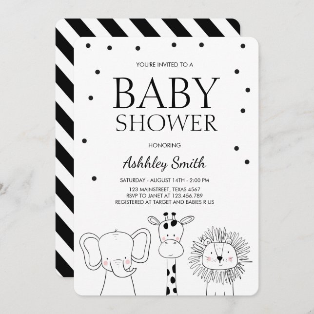 Animals Baby shower invite Zoo Safari Jungle (Front/Back)
