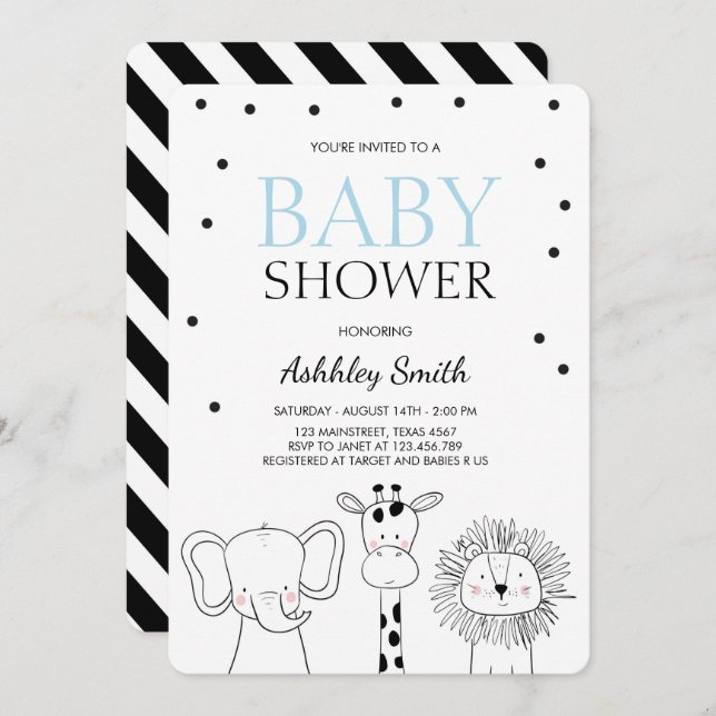 Animals Baby shower invite Zoo Safari Jungle Boy (Front/Back)