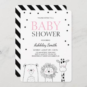 Animals Baby shower invite Zoo Safari Pink Modern