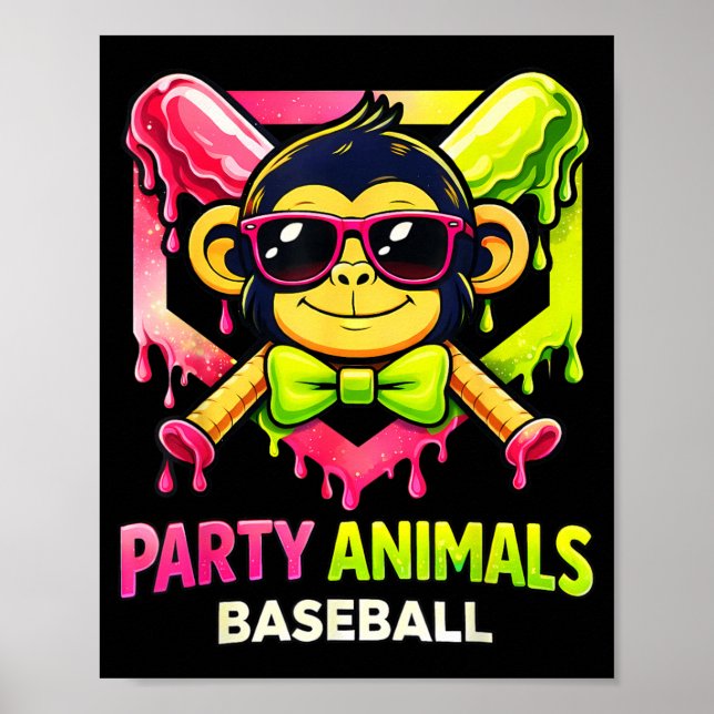 Animals Baseball Funny Monkey with Sunglasses Boy Poster (Front)