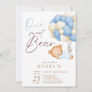 Animals Bear Pastel Boy 1st Birthday Party Invitation