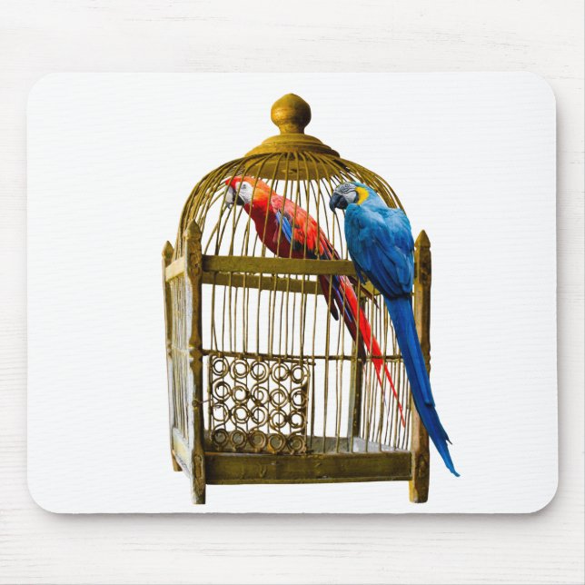 Animals Bird Cat Parrot Cage Locked Freedom Jail Mouse Mat (Front)