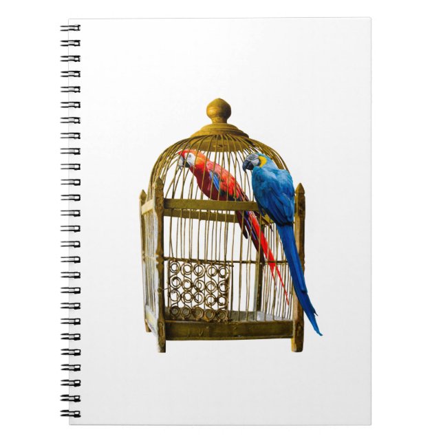 Animals Bird Cat Parrot Cage Locked Freedom Jail Notebook (Front)