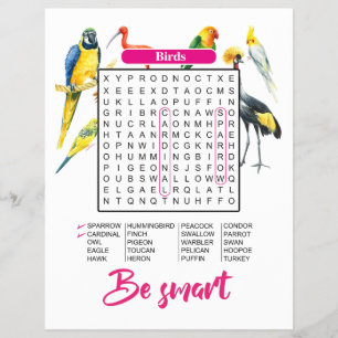 Animals & Birds Word Search   Fun Educational Flyer