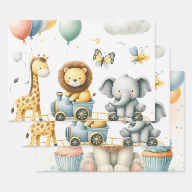 Animals birthday wrapping paper sheet (Set)