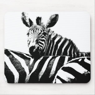 Animals Black White Pop Art Zebras Trendy Template Mouse Mat