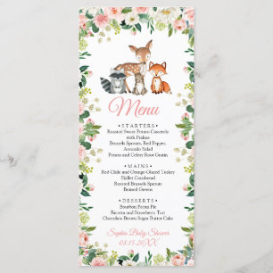 Animals & Blush Pink Floral Baby Shower Flat Menu