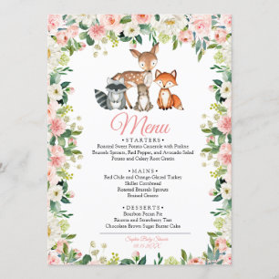 Animals & Blush Pink Floral  Baby Shower Menu