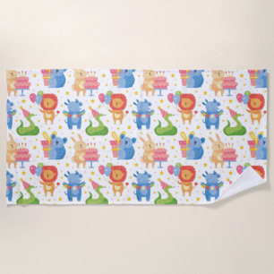 Animals Congratulate on Kids Birthday Beach Towel