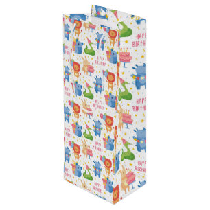 Animals Congratulate on Kids Birthday Wine Gift Bag
