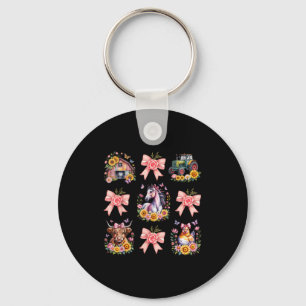Animals Cow Chicken Horse Tractor Flower Farm Wome Key Ring