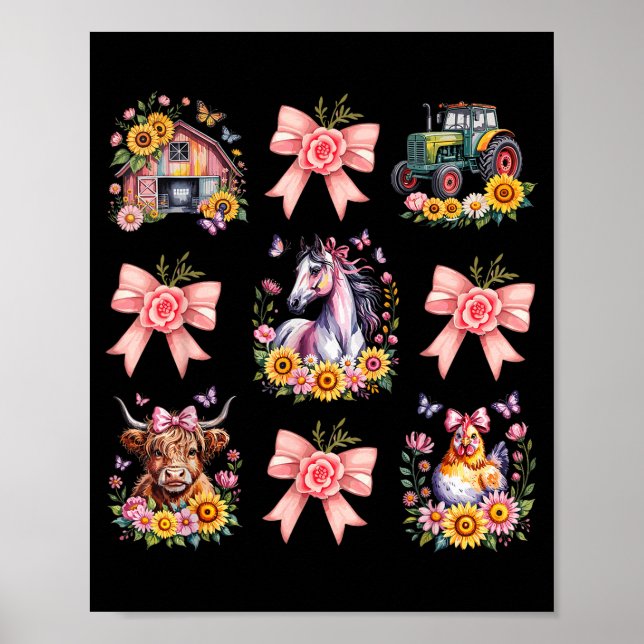 Animals Cow Chicken Horse Tractor Flower Farm Wome Poster (Front)