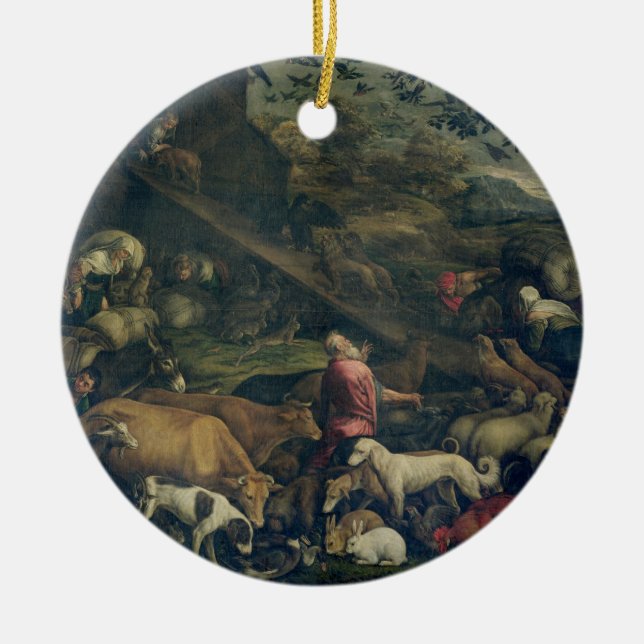 Animals Entering the Ark (oil on canvas) Ceramic Tree Decoration (Front)