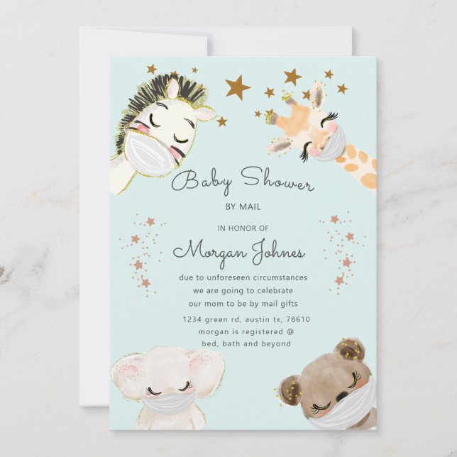animals face mask Baby Shower by mail invitation (Front)