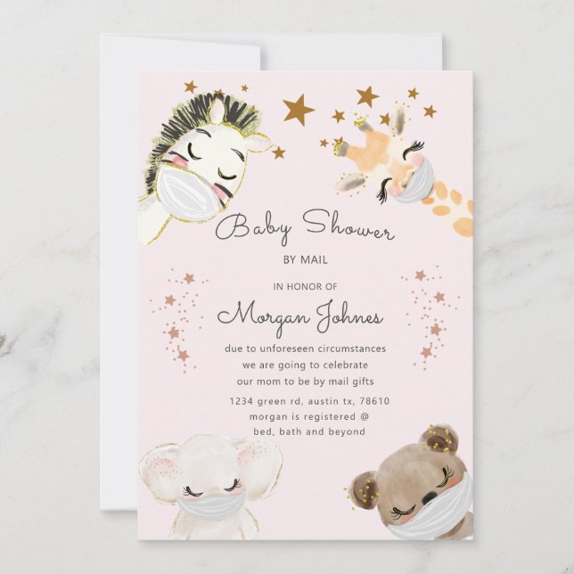 animals face mask Baby Shower by mail invitation (Front)