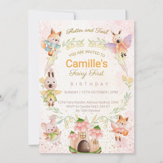 Animals Fairy Birthday Party Invitation (Front)