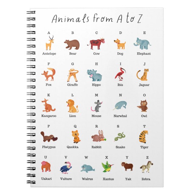Animals from A to Z School Education Learning Notebook (Front)