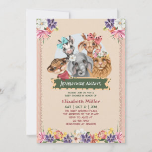 Animals From Safari Cute Baby Shower Invitation