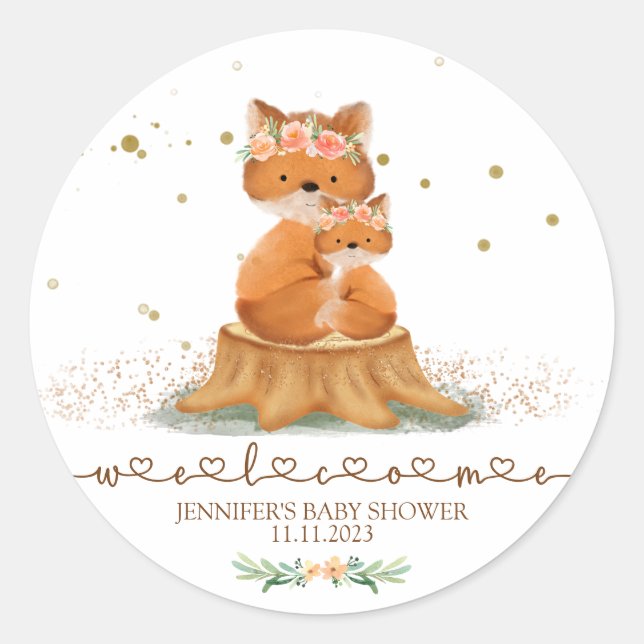 Animals Fur Fox Family Welcome Classic Round Sticker (Front)