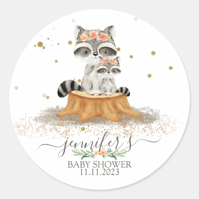 Animals Fur Racoon Family Favour Classic Round Sticker (Front)